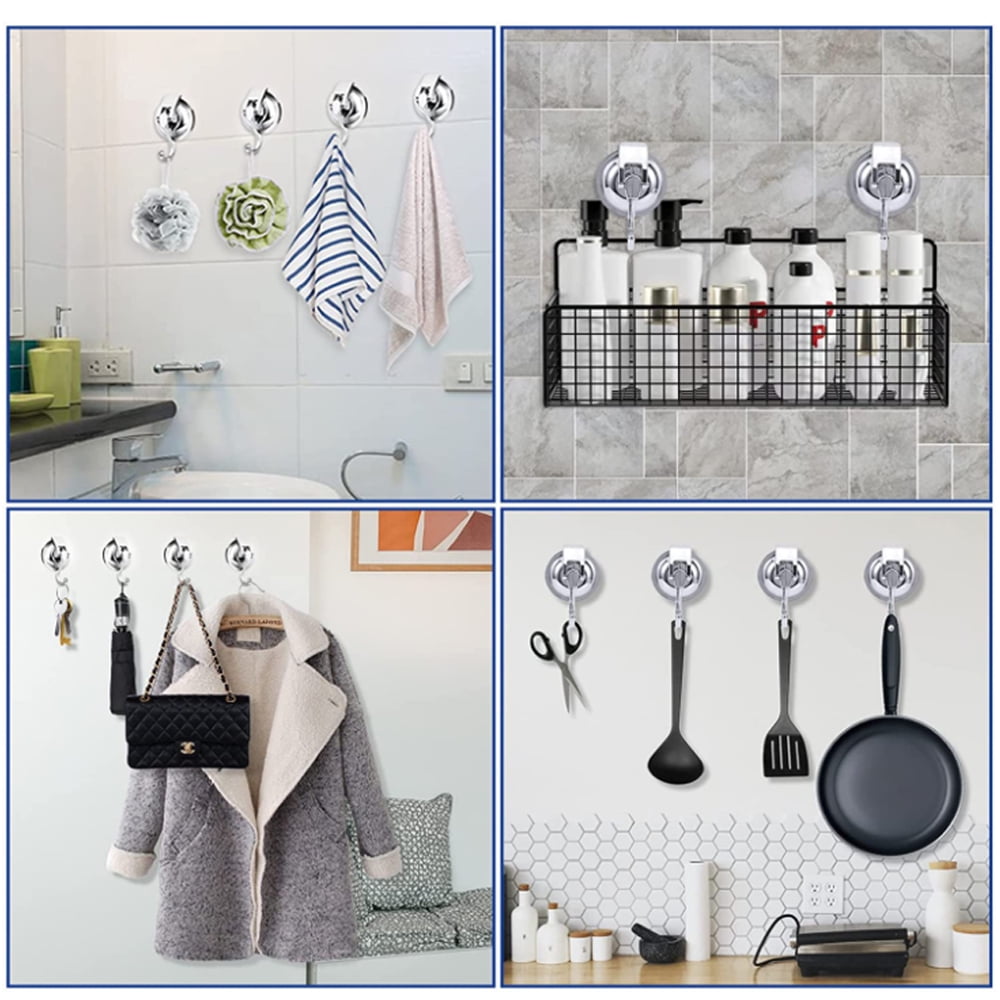 Suction Cup Shower Hooks, 2-Pack Silver Hangers Holding Up to 10 kg Each - Image 3