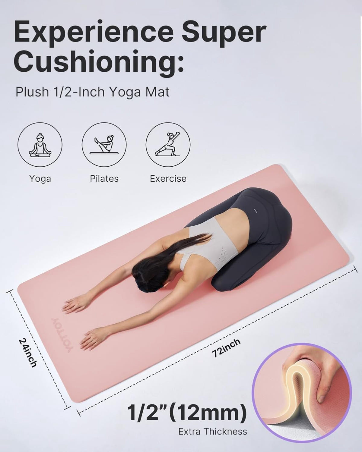 Extra-Thick TPE Yoga Mat, 1/2 Inch Cushioned Exercise Mat with Carry Strap - Image 4