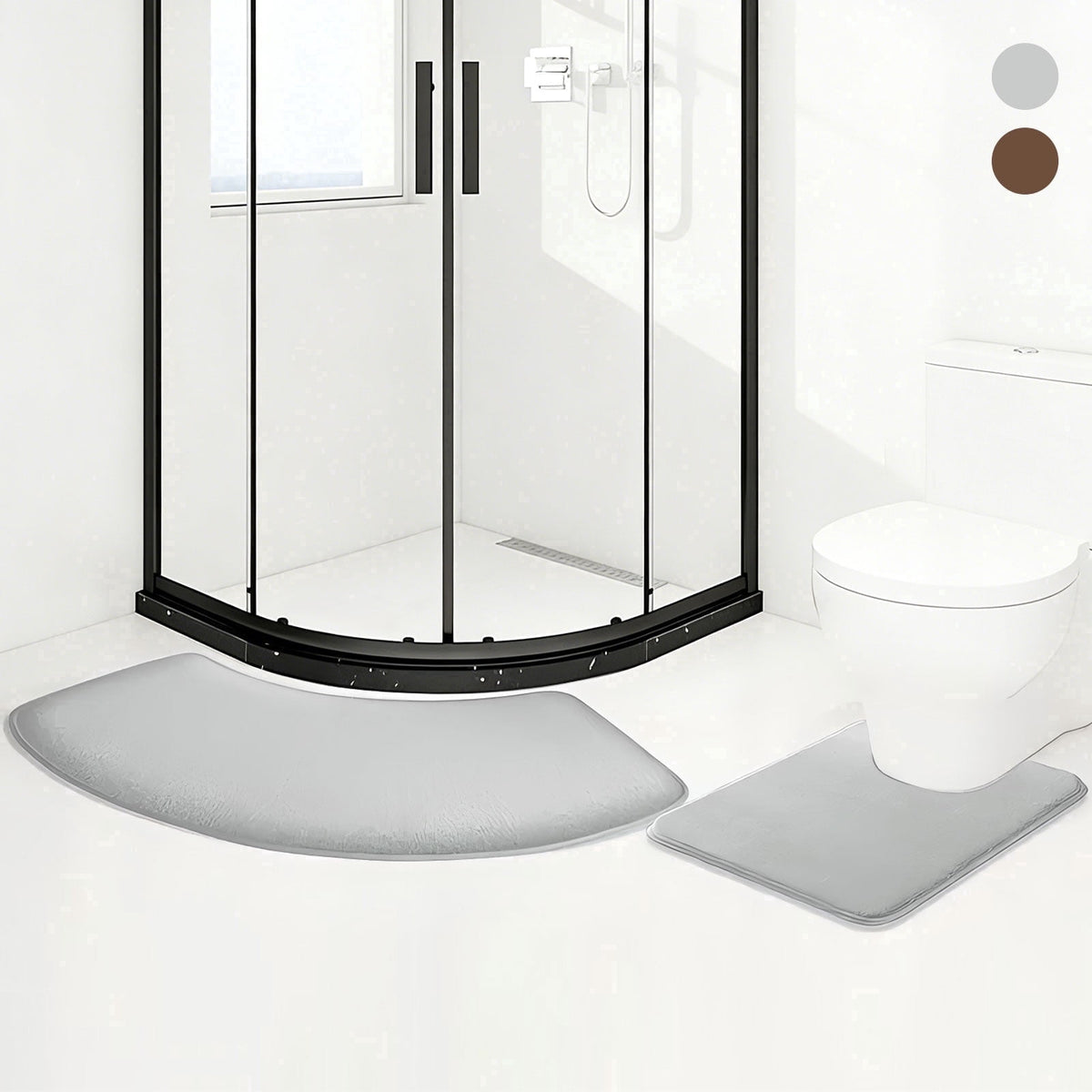 U-Shaped Corner Bath Mats, Set of 2 Memory Foam Rugs in Light Gray - Image 6